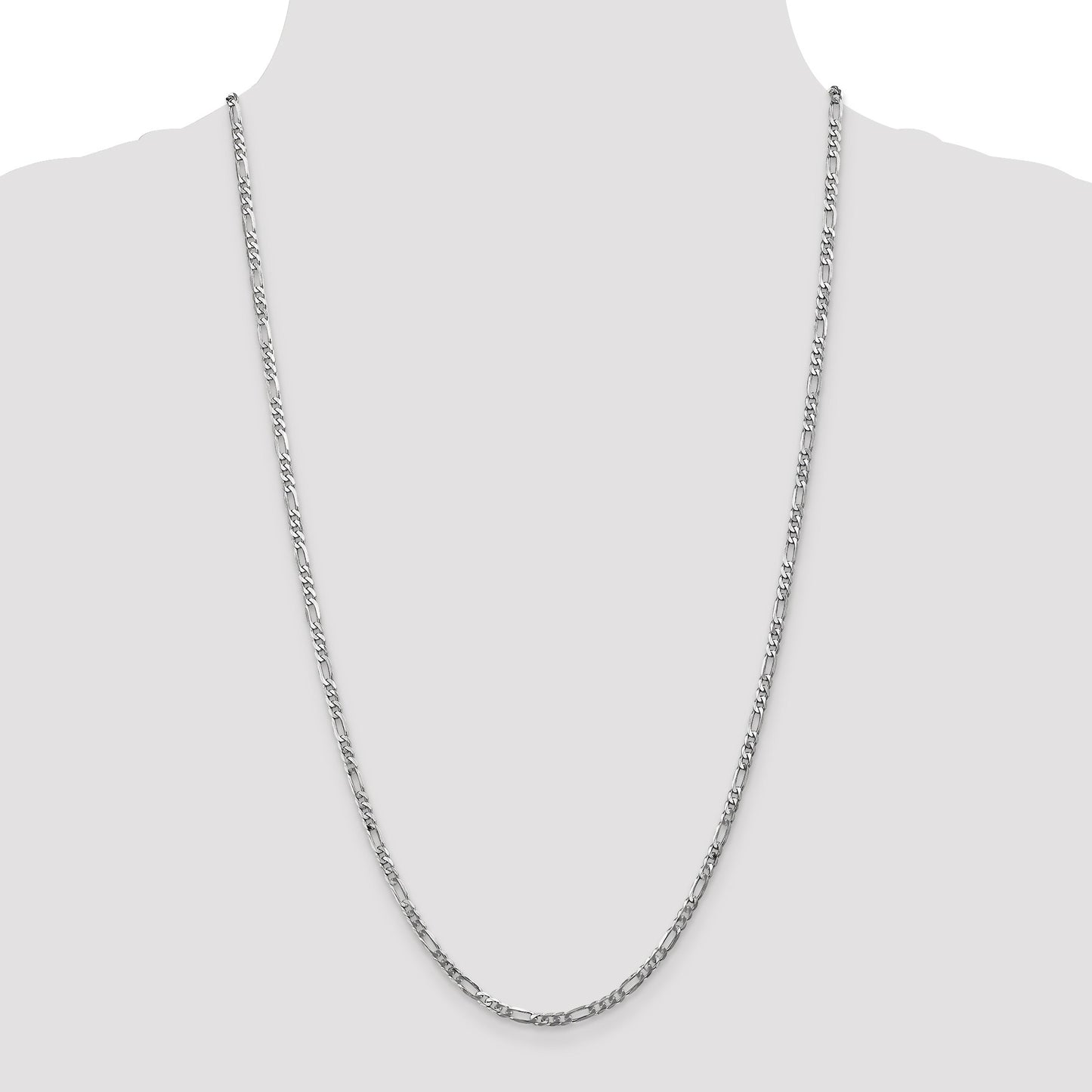 14K White Gold 20 inch 3mm Flat Figaro with Lobster Clasp Chain