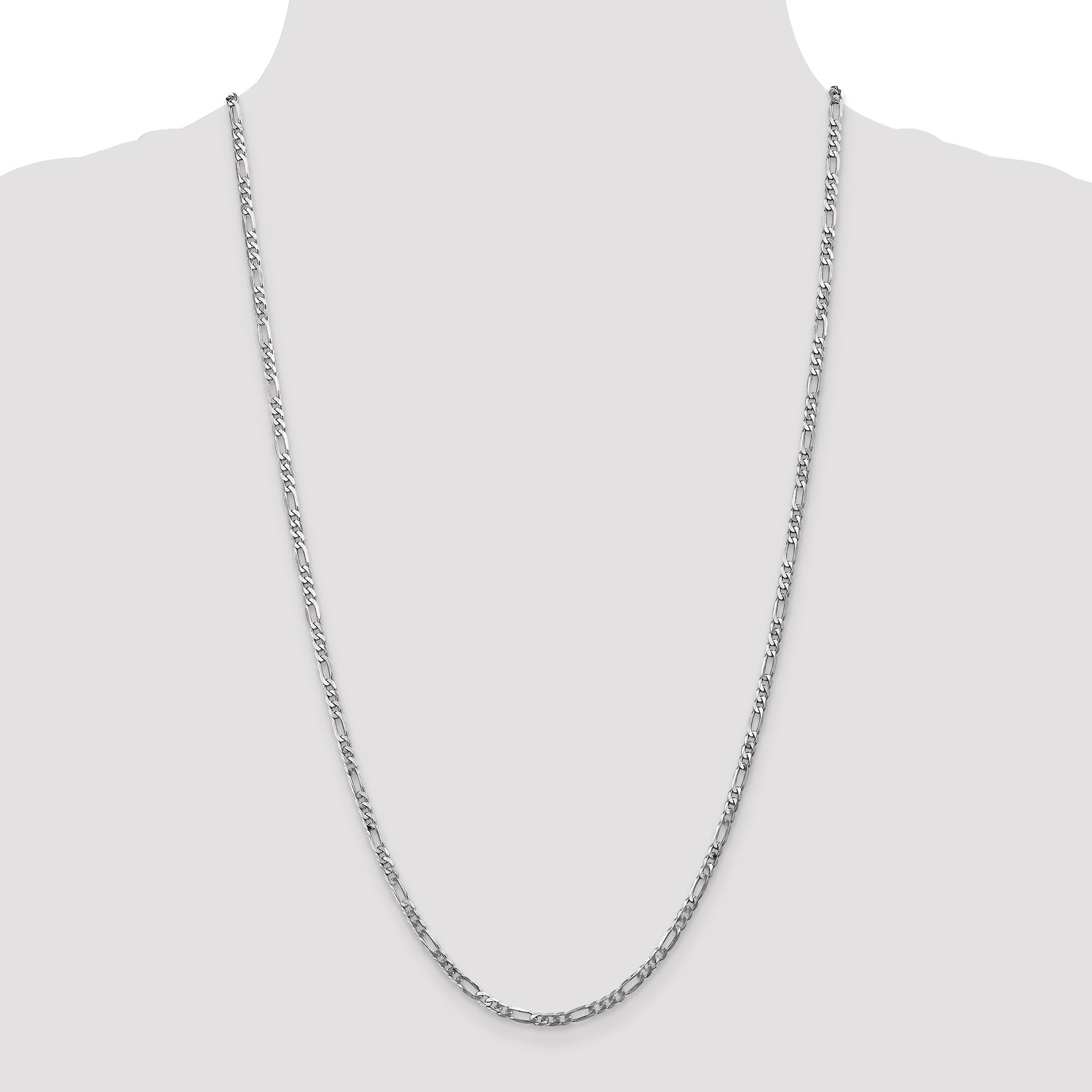 14K White Gold 20 inch 3mm Flat Figaro with Lobster Clasp Chain
