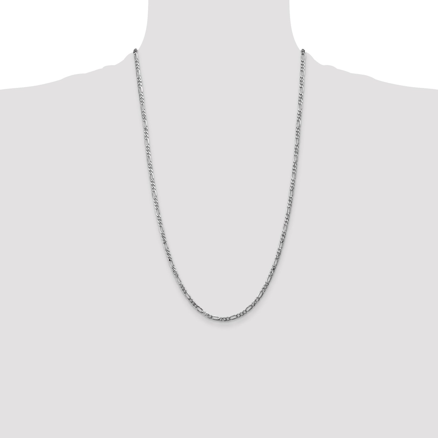 14K White Gold 26 inch 3mm Flat Figaro with Lobster Clasp Chain