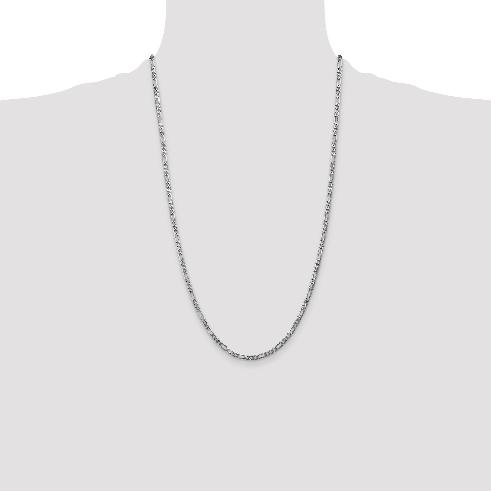 14K White Gold 26 inch 3mm Flat Figaro with Lobster Clasp Chain