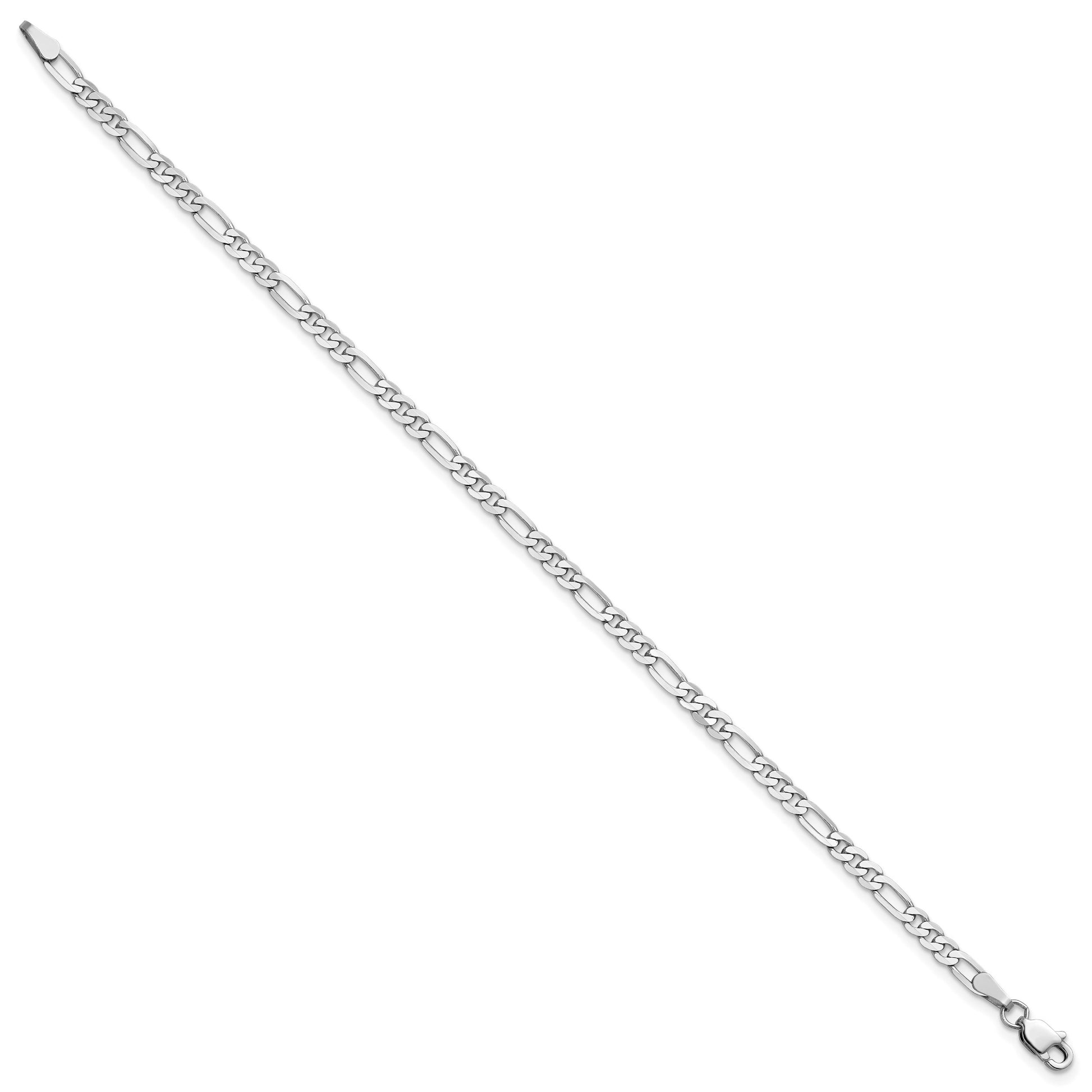 14K White Gold 7 inch 3mm Flat Figaro with Lobster Clasp Bracelet
