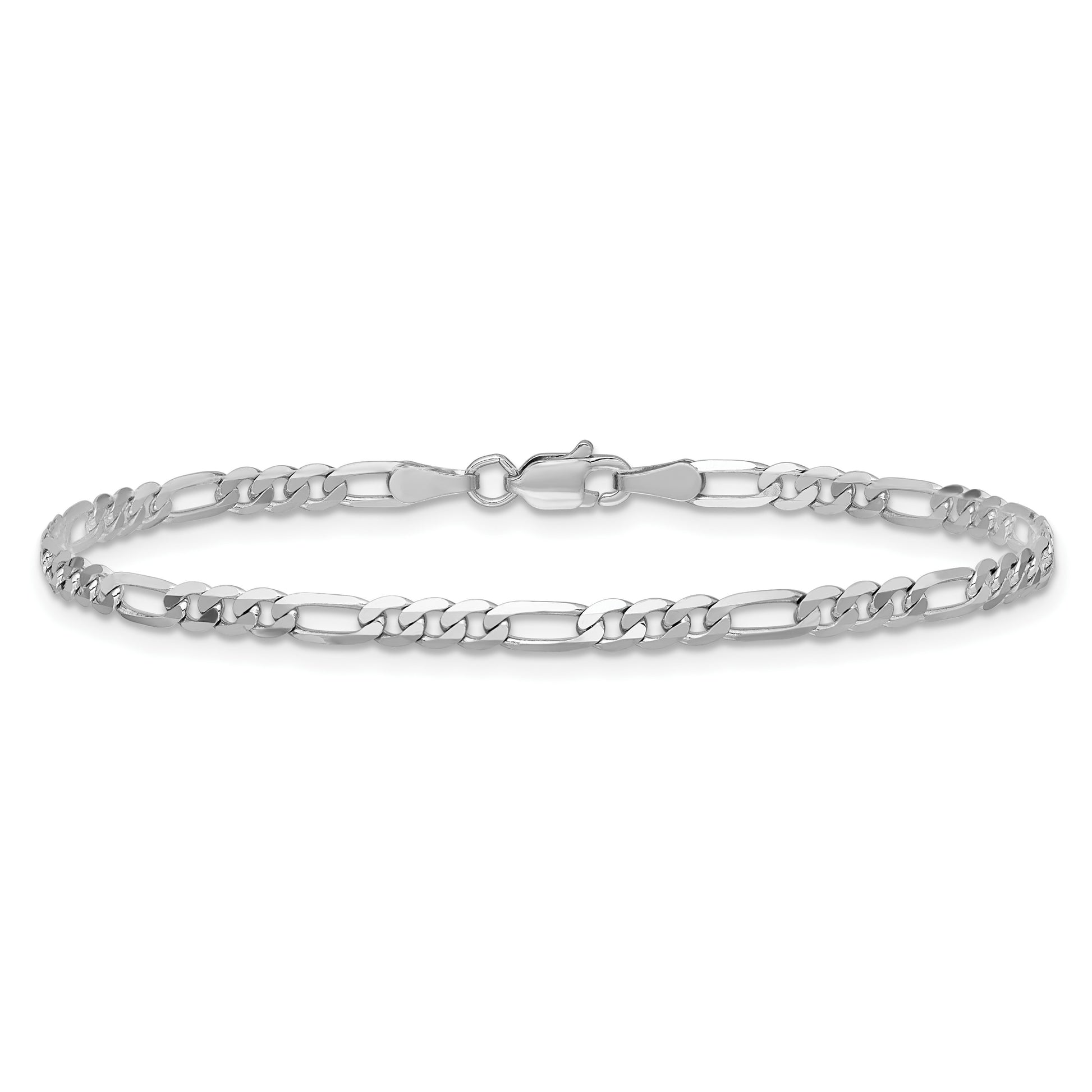 14K White Gold 7 inch 3mm Flat Figaro with Lobster Clasp Bracelet