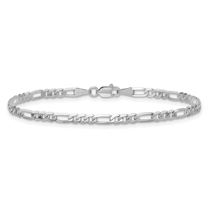 14K White Gold 7 inch 3mm Flat Figaro with Lobster Clasp Bracelet
