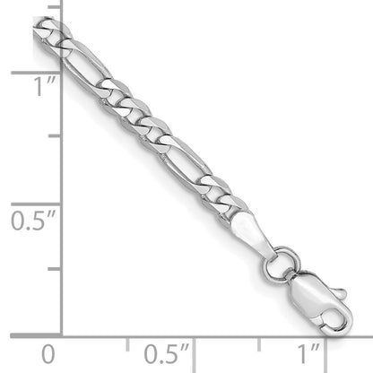 14K White Gold 8 inch 3mm Flat Figaro with Lobster Clasp Bracelet