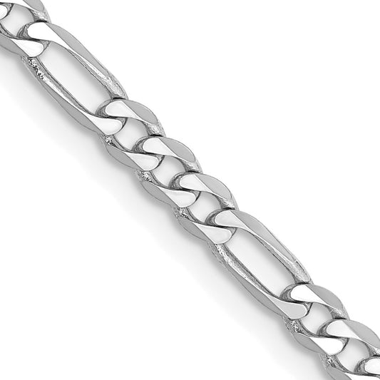 14K White Gold 20 inch 3mm Flat Figaro with Lobster Clasp Chain