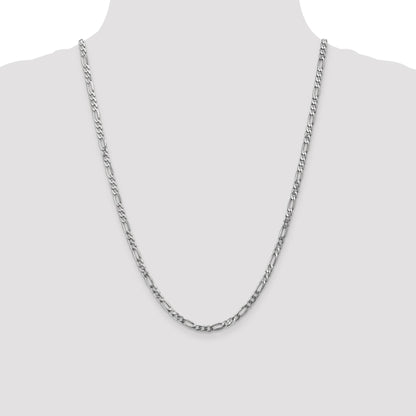 14K White Gold 24 inch 4mm Flat Figaro with Lobster Clasp Chain