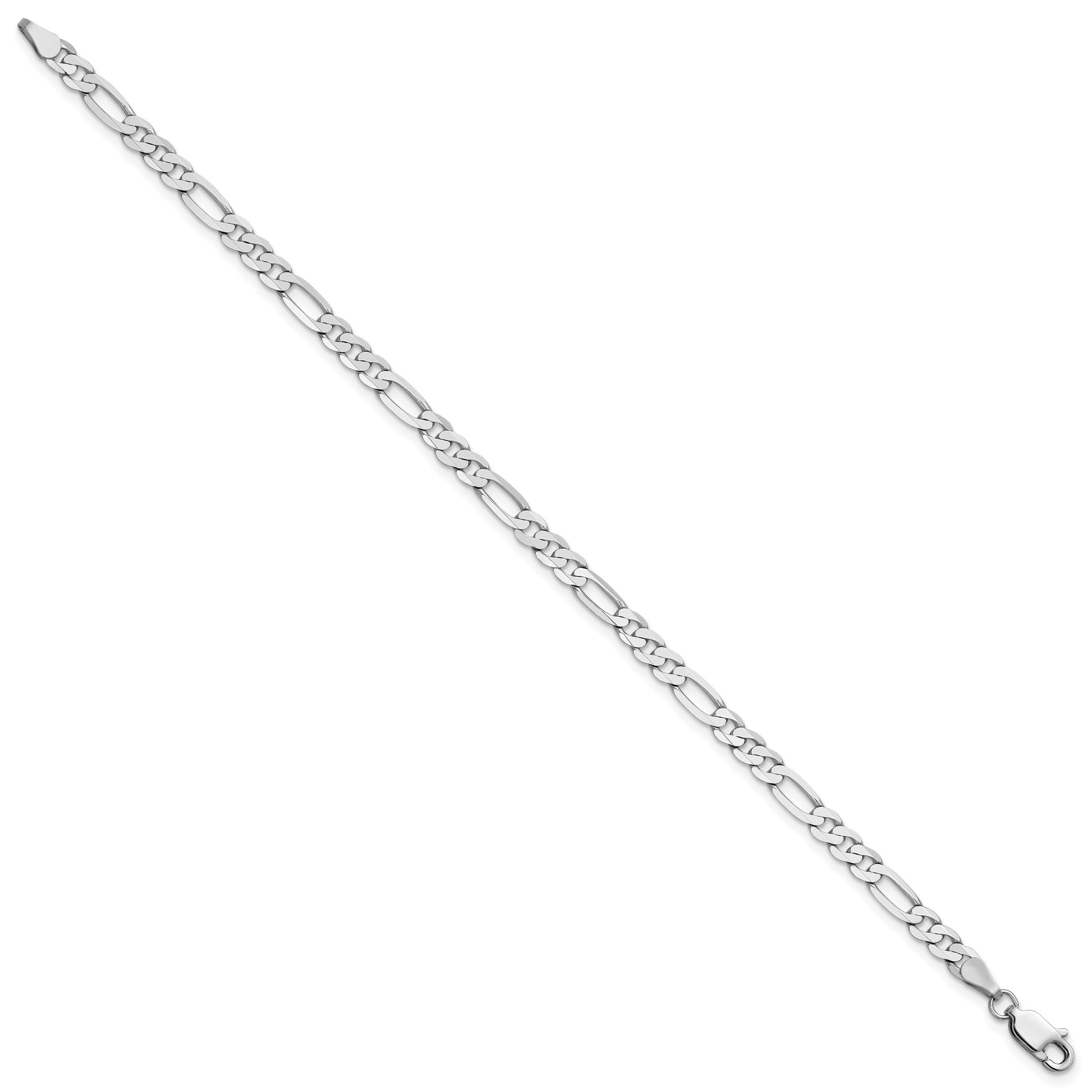 14K White Gold 8 inch 4mm Flat Figaro with Lobster Clasp Bracelet