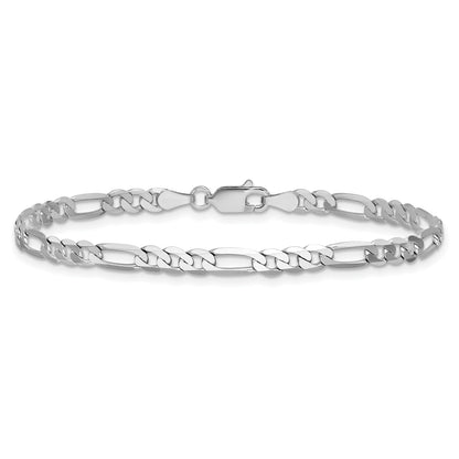 14K White Gold 7 inch 4mm Flat Figaro with Lobster Clasp Bracelet