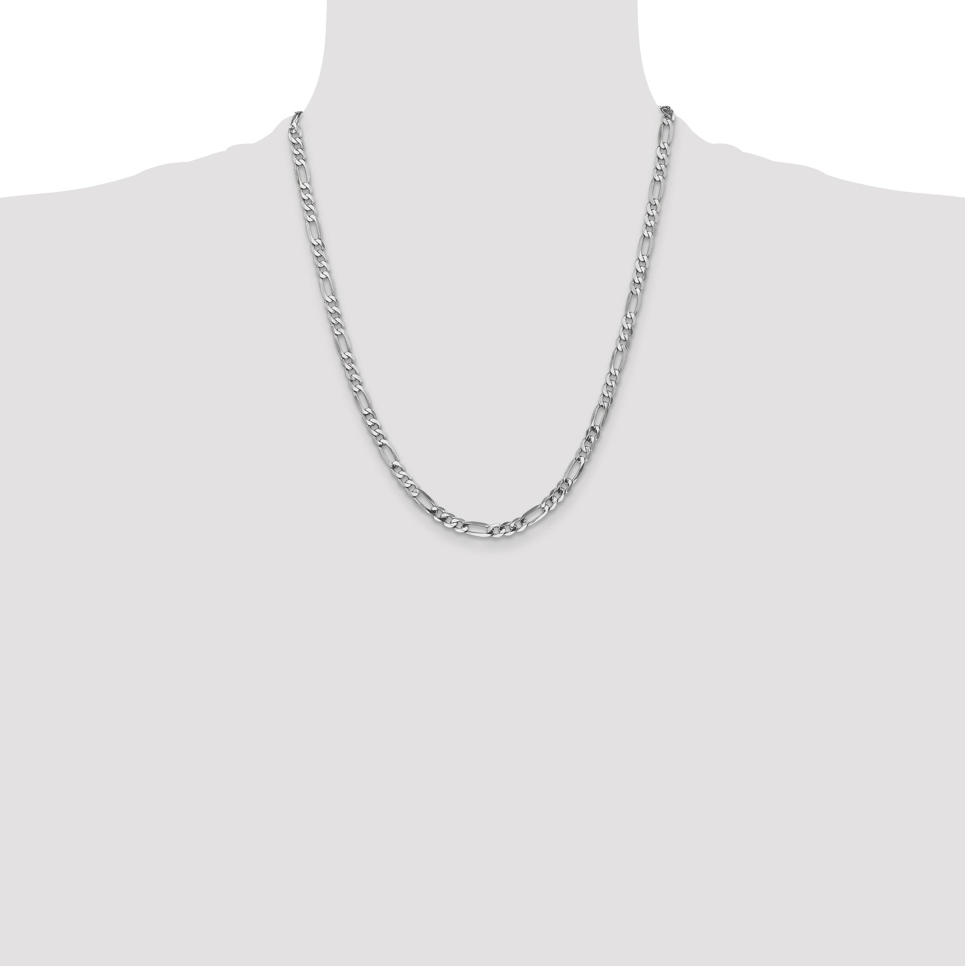 14K White Gold 22 inch 4.5mm Flat Figaro with Lobster Clasp Chain