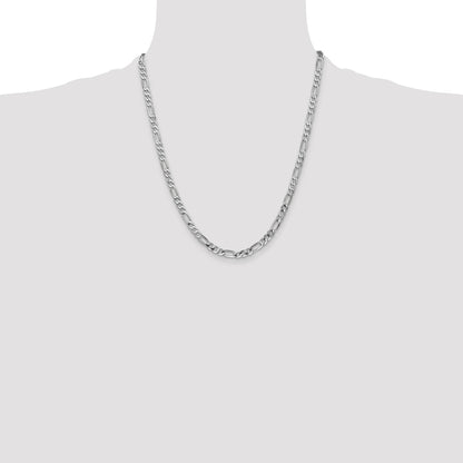 14K White Gold 22 inch 4.5mm Flat Figaro with Lobster Clasp Chain