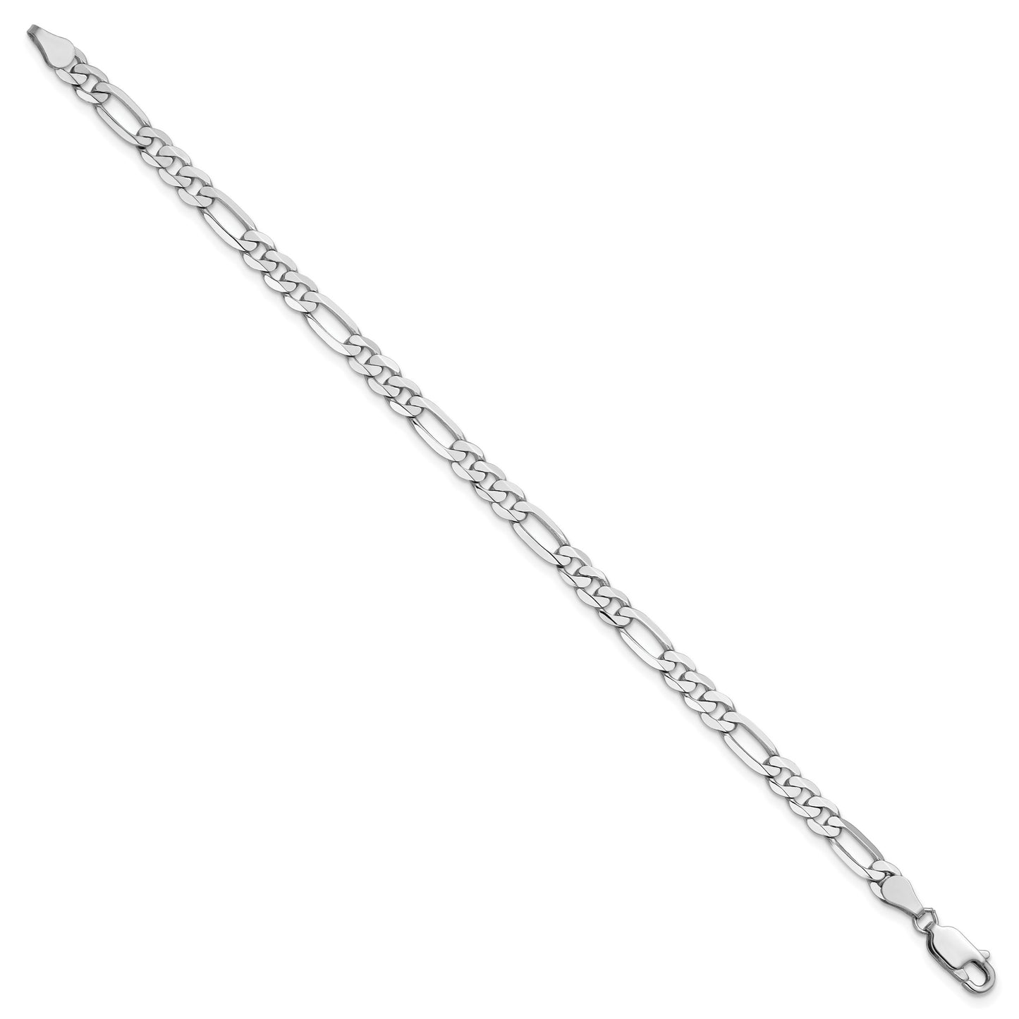 14K White Gold 8 inch 4.5mm Flat Figaro with Lobster Clasp Bracelet