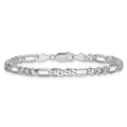 14K White Gold 8 inch 4.5mm Flat Figaro with Lobster Clasp Bracelet