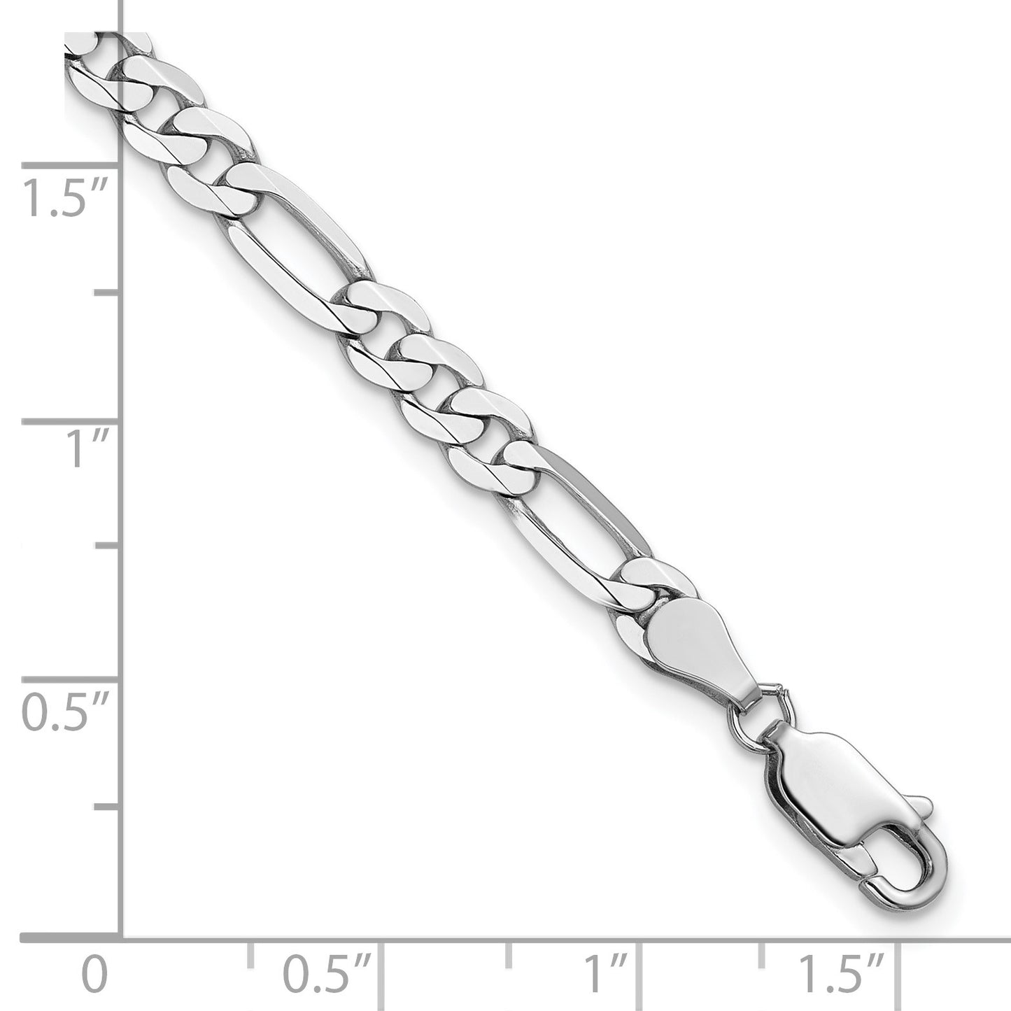 14K White Gold 8 inch 4.5mm Flat Figaro with Lobster Clasp Bracelet