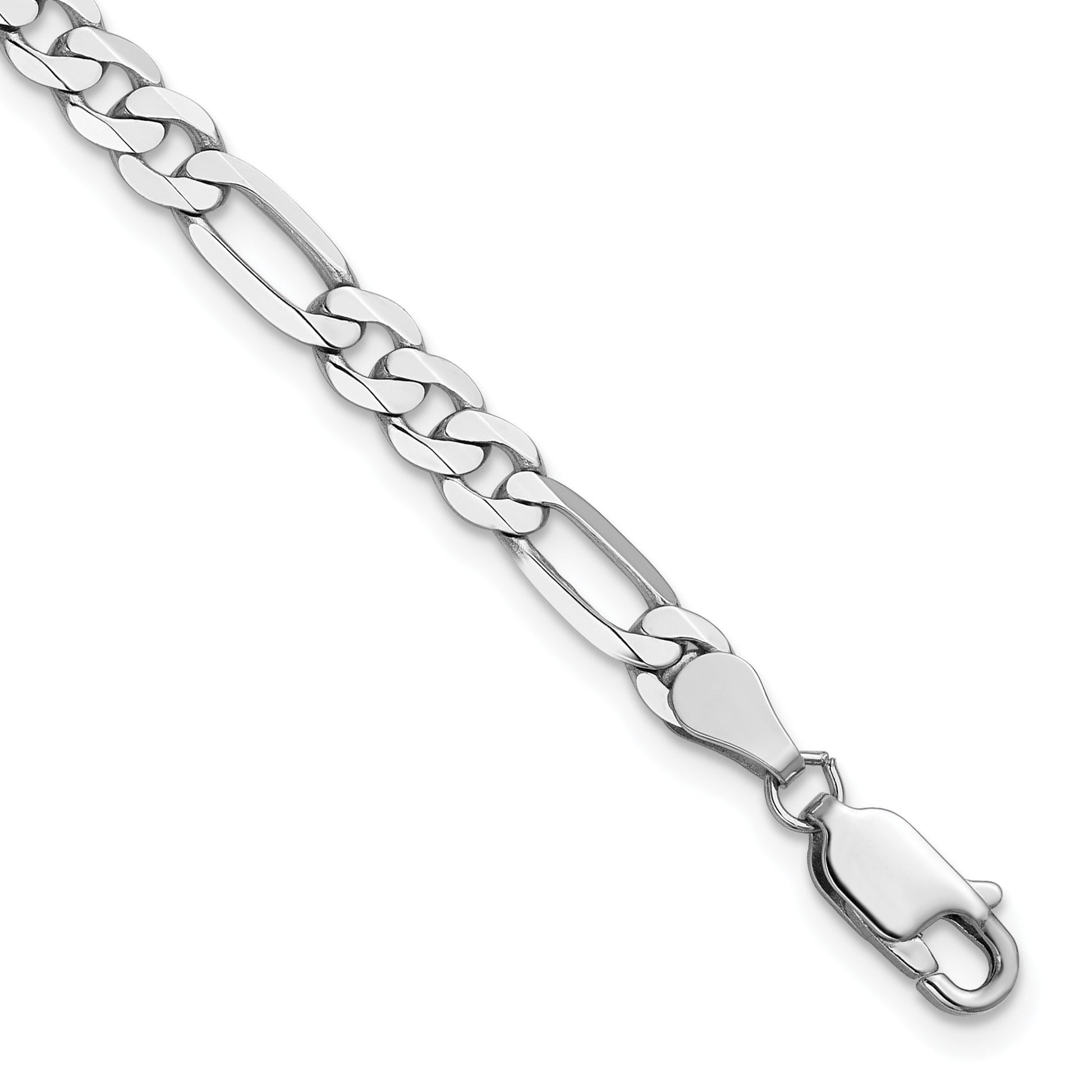14K White Gold 7 inch 4.5mm Flat Figaro with Lobster Clasp Bracelet