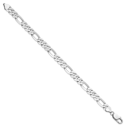 14K White Gold 8 inch 7.5mm Flat Figaro with Lobster Clasp Bracelet