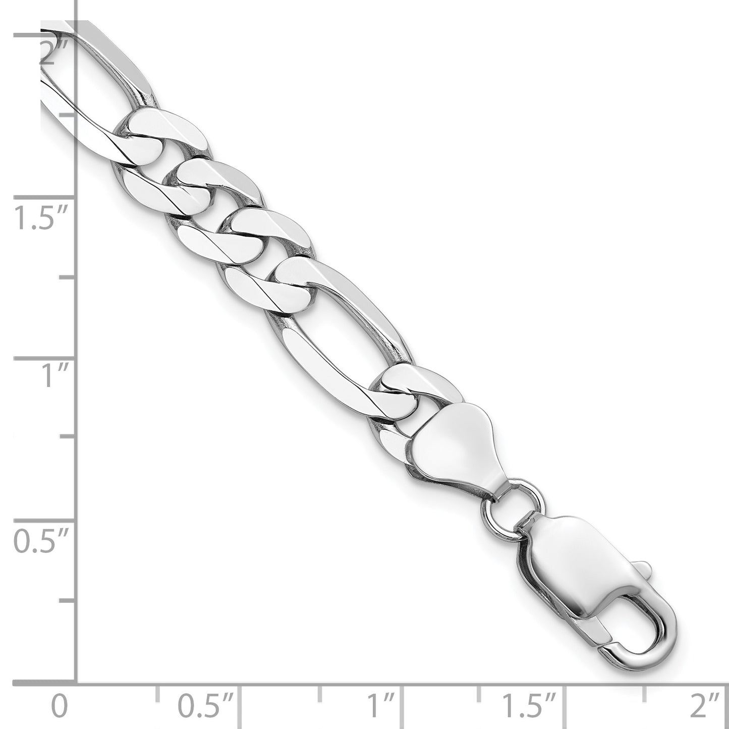 14K White Gold 8 inch 7.5mm Flat Figaro with Lobster Clasp Bracelet