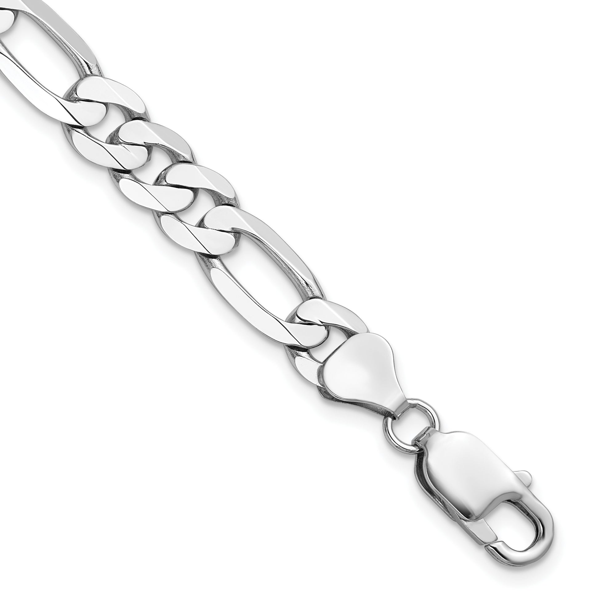 14K White Gold 22 inch 7.5mm Flat Figaro with Lobster Clasp Chain