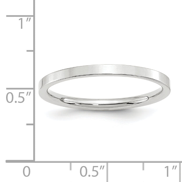 14k White Gold 2mm Standard Weight Flat Comfort Fit Wedding Band Size 5.5