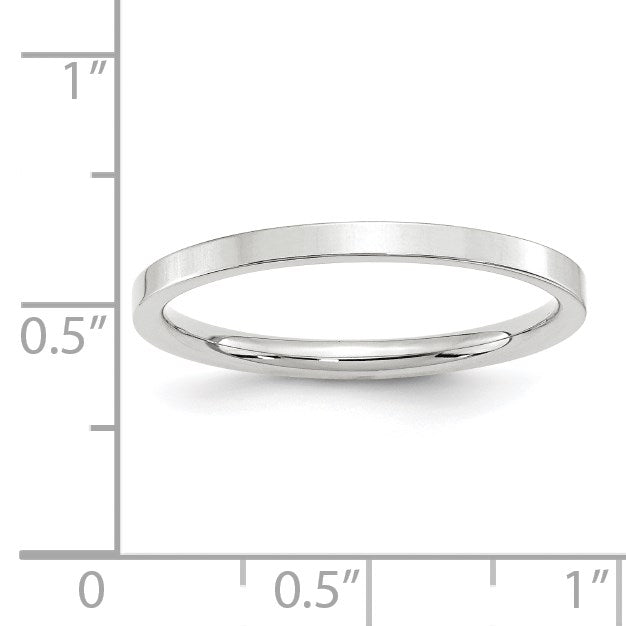 14k White Gold 2mm Standard Weight Flat Comfort Fit Wedding Band Size 9.5