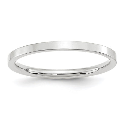 14k White Gold 2mm Standard Weight Flat Comfort Fit Wedding Band Size 5.5