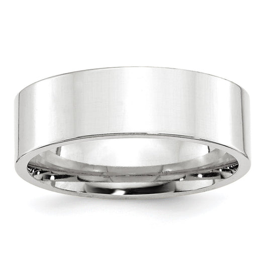 14k White Gold 7mm Standard Weight Flat Comfort Fit Wedding Band Size 7