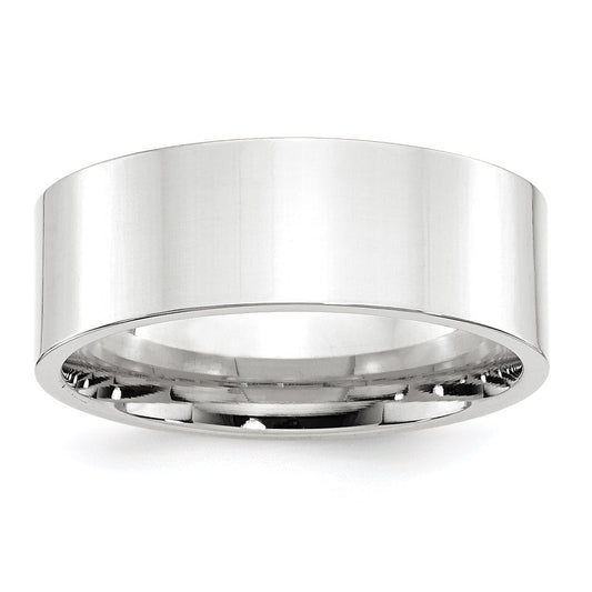 14k White Gold 8mm Standard Weight Flat Comfort Fit Wedding Band Size 8.5