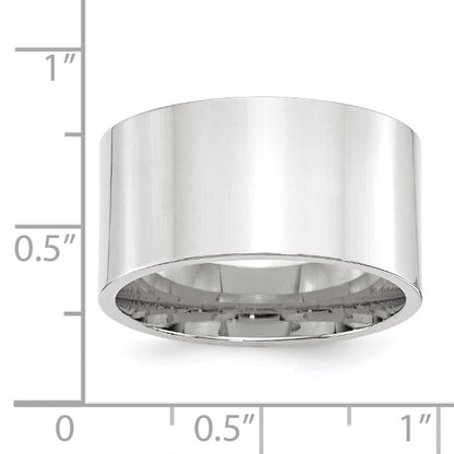 14k White Gold 12mm Standard Weight Flat Comfort Fit Wedding Band Size 8
