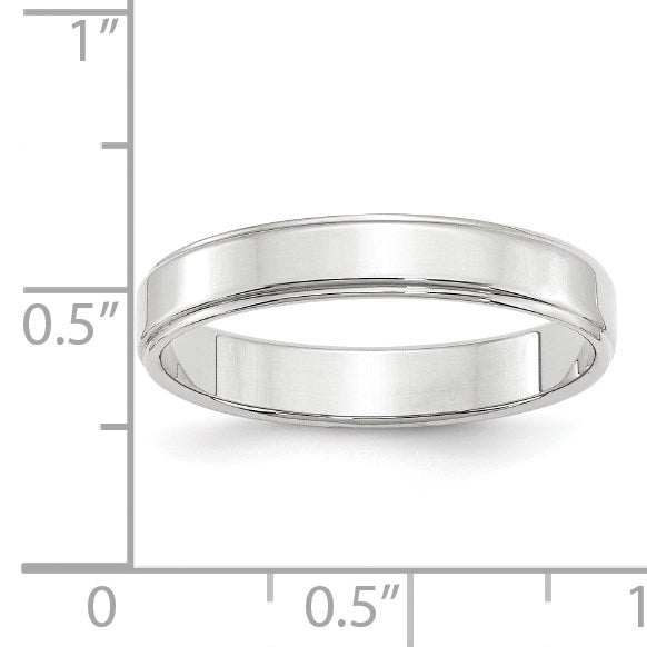 14k White Gold 4mm Flat with Step Edge Wedding Band Size 10