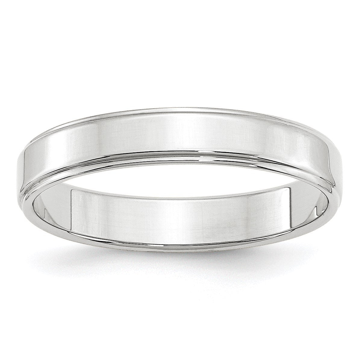 14k White Gold 4mm Flat with Step Edge Wedding Band Size 10
