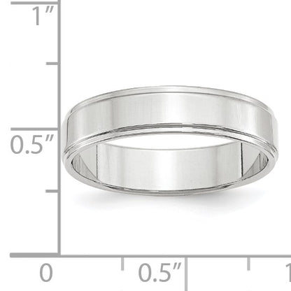 14k White Gold 5mm Flat with Step Edge Wedding Band Size 9