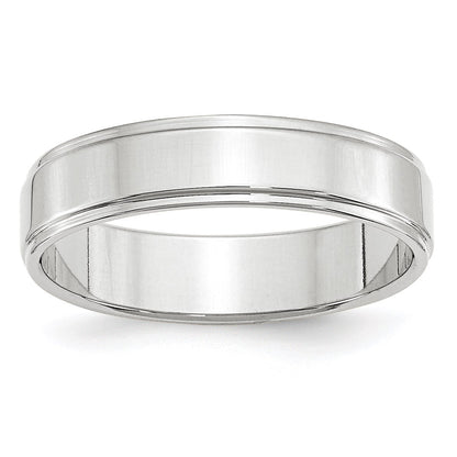 14k White Gold 5mm Flat with Step Edge Wedding Band Size 11.5