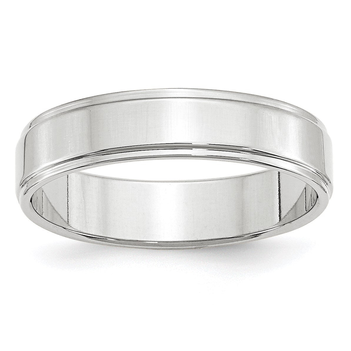 14k White Gold 5mm Flat with Step Edge Wedding Band Size 6