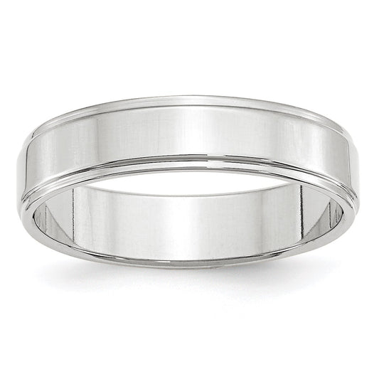 14k White Gold 5mm Flat with Step Edge Wedding Band Size 11