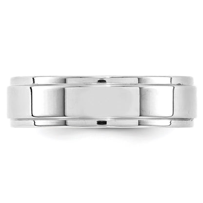 14k White Gold 6mm Flat with Step Edge Wedding Band Size 10.5