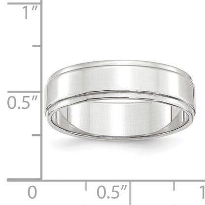 14k White Gold 6mm Flat with Step Edge Wedding Band Size 12