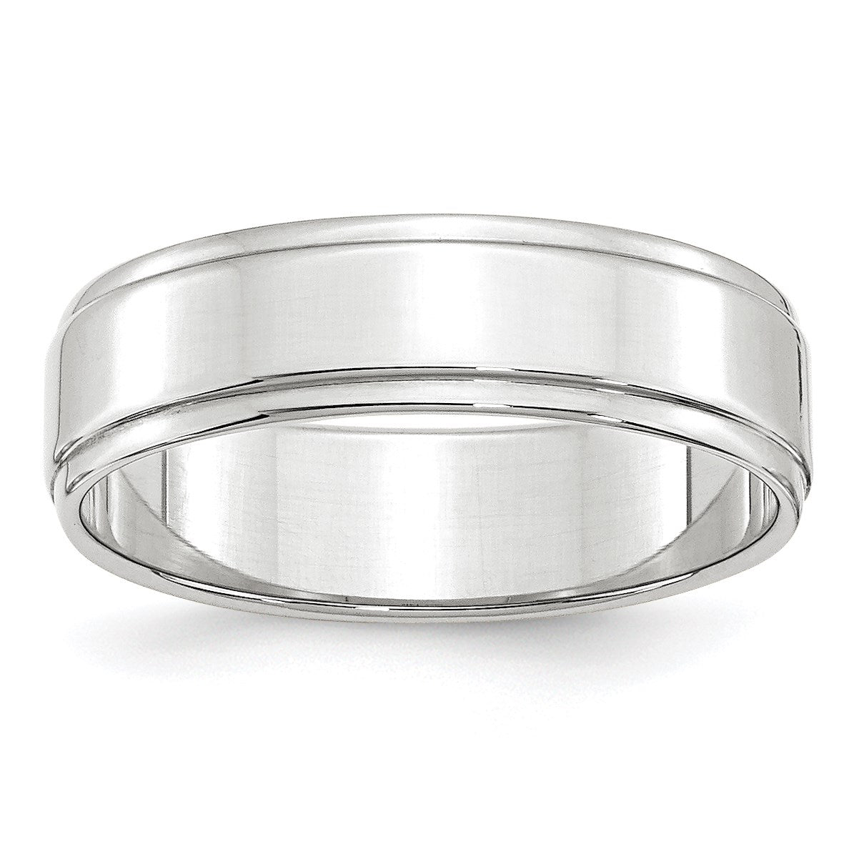 14k White Gold 6mm Flat with Step Edge Wedding Band Size 11