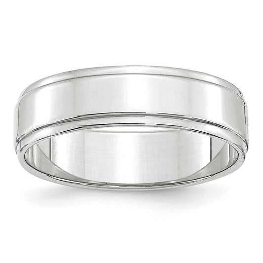 14k White Gold 6mm Flat with Step Edge Wedding Band Size 10.5