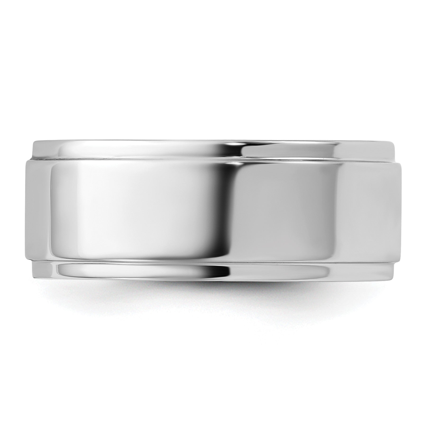 14k White Gold 8mm Flat with Step Edge Wedding Band Size 11.5