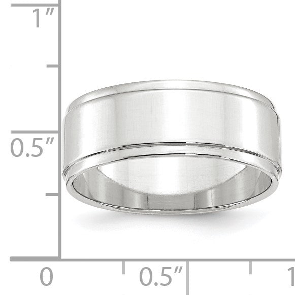 14k White Gold 8mm Flat with Step Edge Wedding Band Size 10