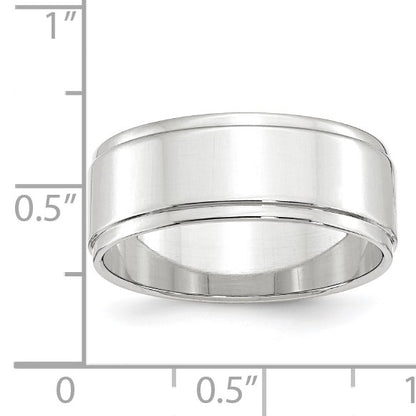 14k White Gold 8mm Flat with Step Edge Wedding Band Size 8.5