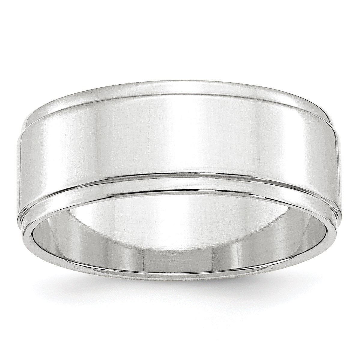 14k White Gold 8mm Flat with Step Edge Wedding Band Size 13