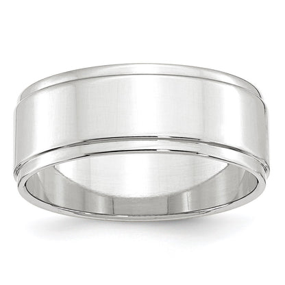 14k White Gold 8mm Flat with Step Edge Wedding Band Size 13