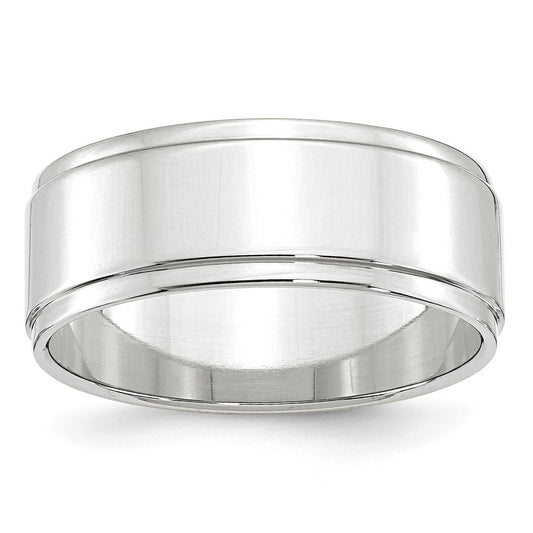 14k White Gold 8mm Flat with Step Edge Wedding Band Size 10