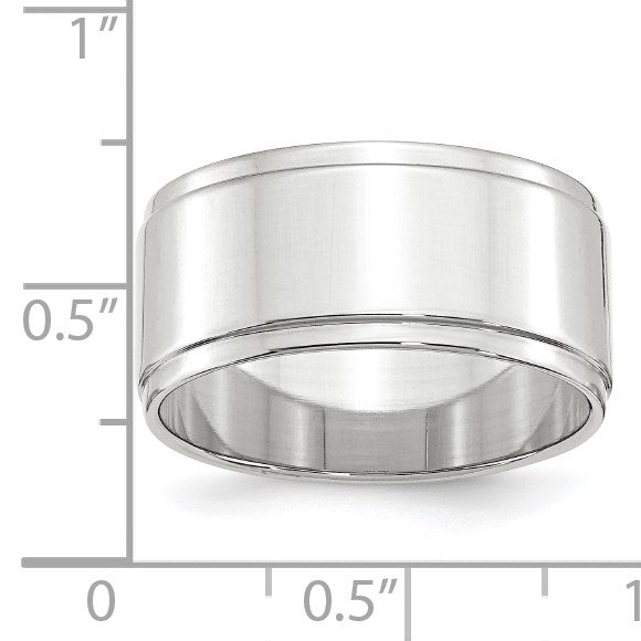 14k White Gold 10mm Flat with Step Edge Wedding Band Size 11