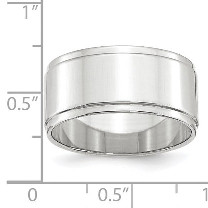 14k White Gold 10mm Flat with Step Edge Wedding Band Size 14