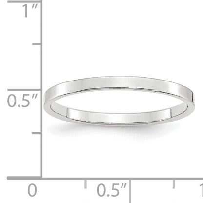 14k White Gold 2mm Lightweight Flat Wedding Band Size 10