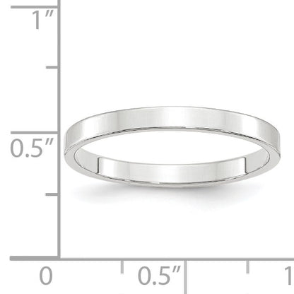 14k White Gold 2.5mm Lightweight Flat Wedding Band Size 9
