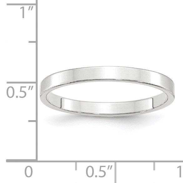 14k White Gold 2.5mm Lightweight Flat Wedding Band Size 7.5