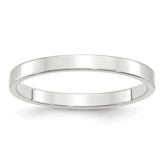 14k White Gold 2.5mm Lightweight Flat Wedding Band Size 11.5