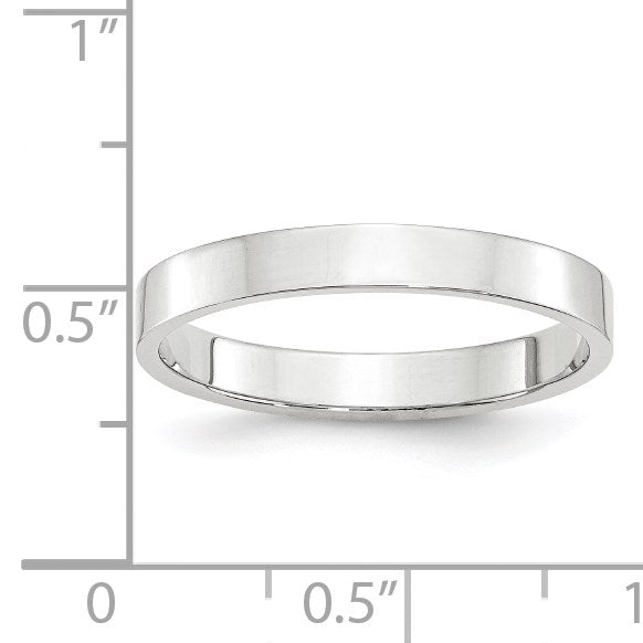 14k White Gold 3mm Lightweight Flat Wedding Band Size 10.5
